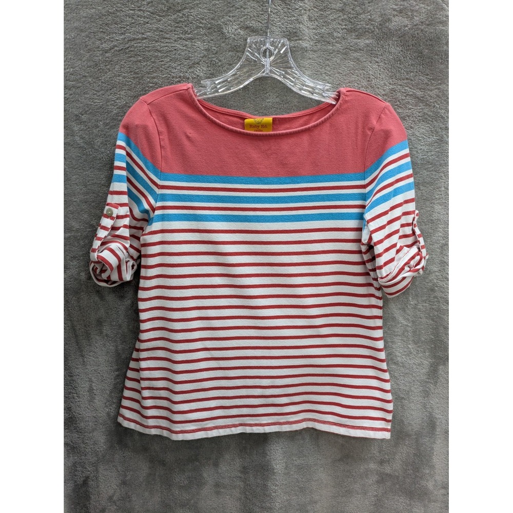 Nautical Top Women's Petite Medium Striped Casual Americana Coastal Grandma Flaw